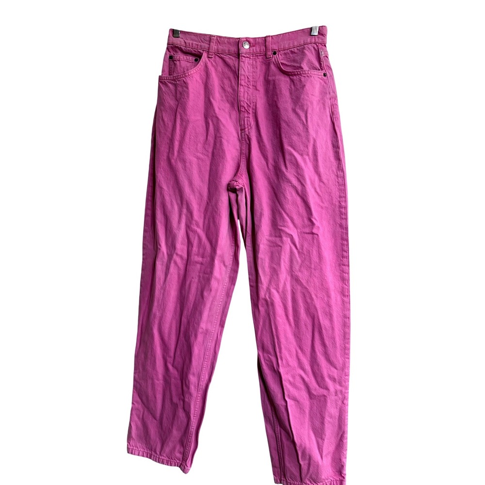 ASOS Design Womens High Rise Mom Jeans Magenta Pink Denim Tapered Size 28x32